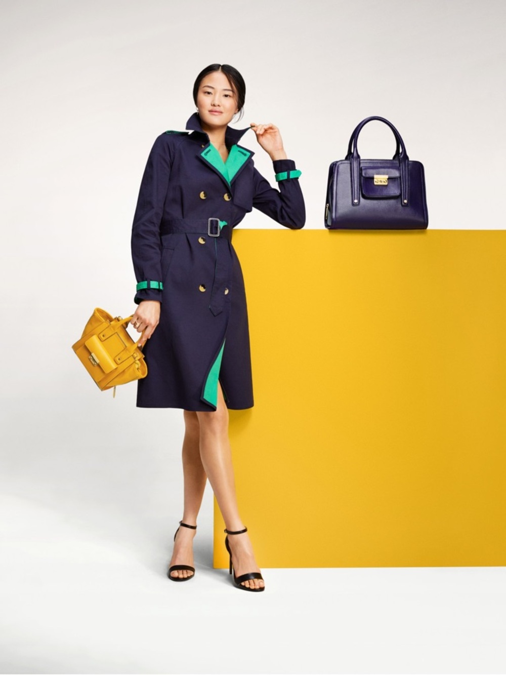 3.1 Phillip Lim Navy Trench Coat with Green Trim
